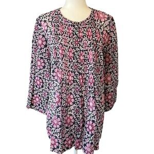 Lafayette 148 New York Pink and Black Floral Long Blouse/ Dress Size 12